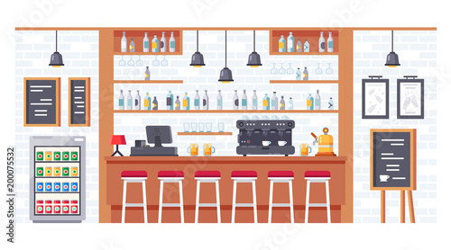 Coffee bar, shop. Interior of room bar, pub, cafe.