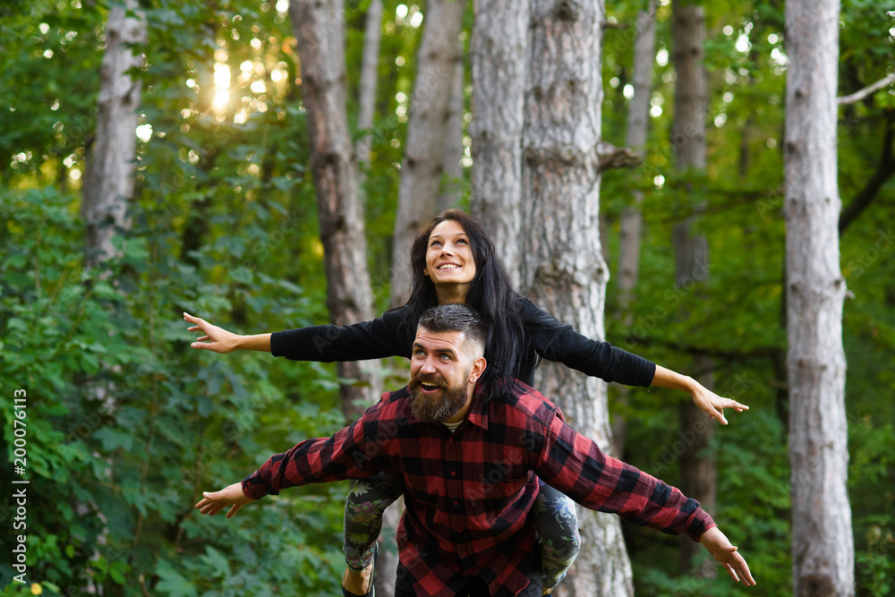 Couple in love have fun, enjoy freedom. Carefree Couple in love have fun, enjoy freedom. Carefree