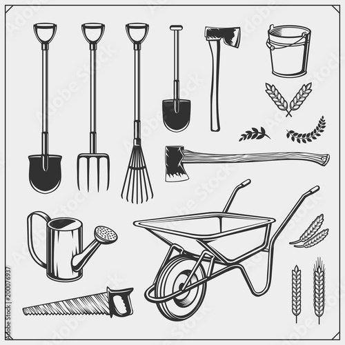 Vector set of farm and garden tools.