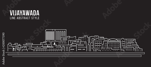 Cityscape Building Line art Vector Illustration design - Vijayawada city