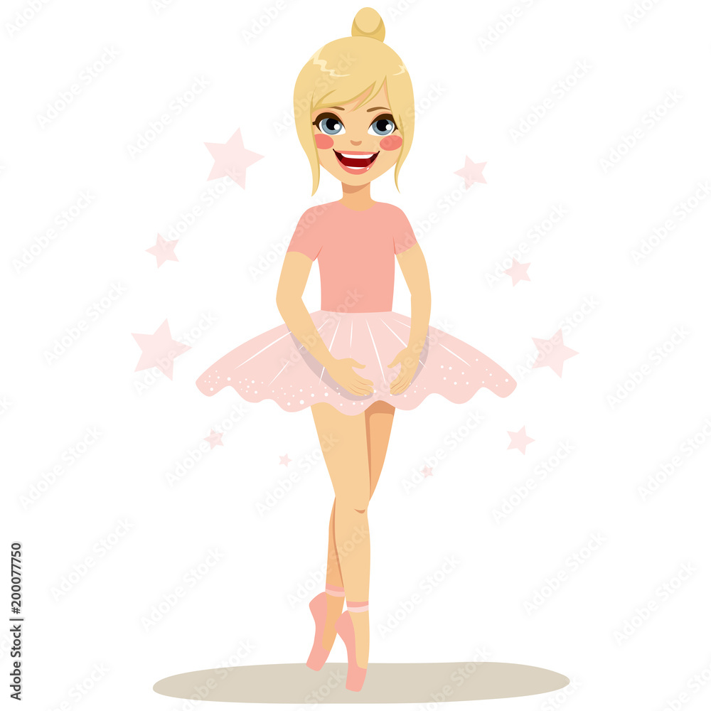 Cute blonde young teenager girl ballerina wearing pink tutu and dancing Cute blonde young teenager girl ballerina wearing pink tutu and dancing