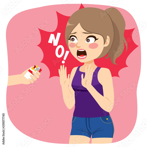 Young beautiful teenager girl refusing cigarette concept