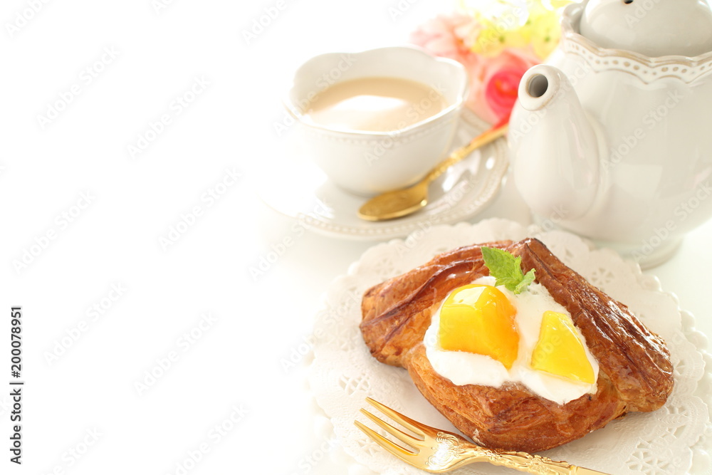 Homemade yogurt and mango on pastry Homemade yogurt and mango on pastry