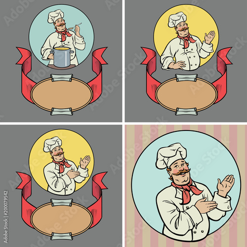cheerful  chef and emblem.Set of four illustrations