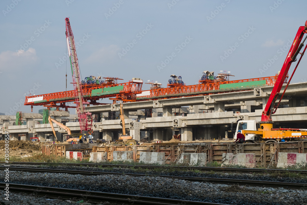Construction site of Bangsue grand station Bangkok metropolitan  ,largest railway station in Southeast Asia and  600 metre long platforms, Thailand