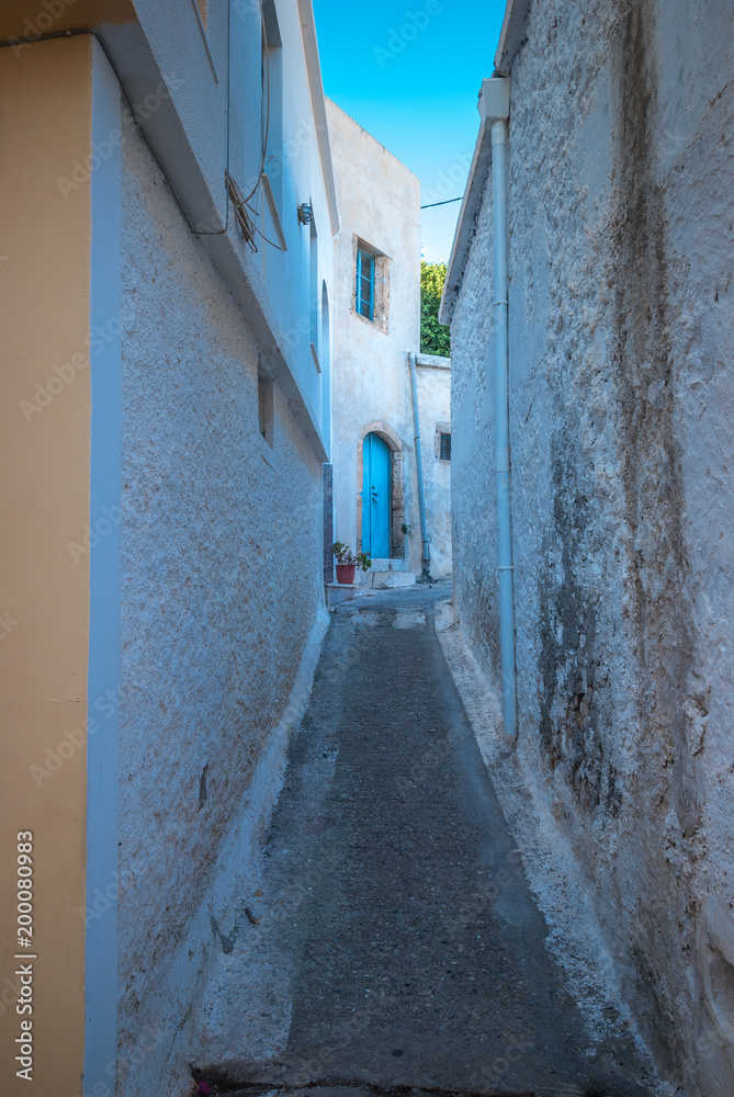 Narrow alley from Chora village in Kythera island in Greece