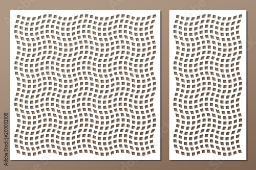 Set decorative card for cutting. Square pattern. Laser cut. Ratio 1:1, 1:2. Vector illustration.