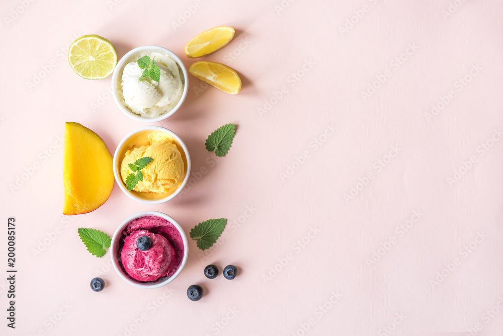 Various fruit and berries ice creams Various fruit and berries ice creams