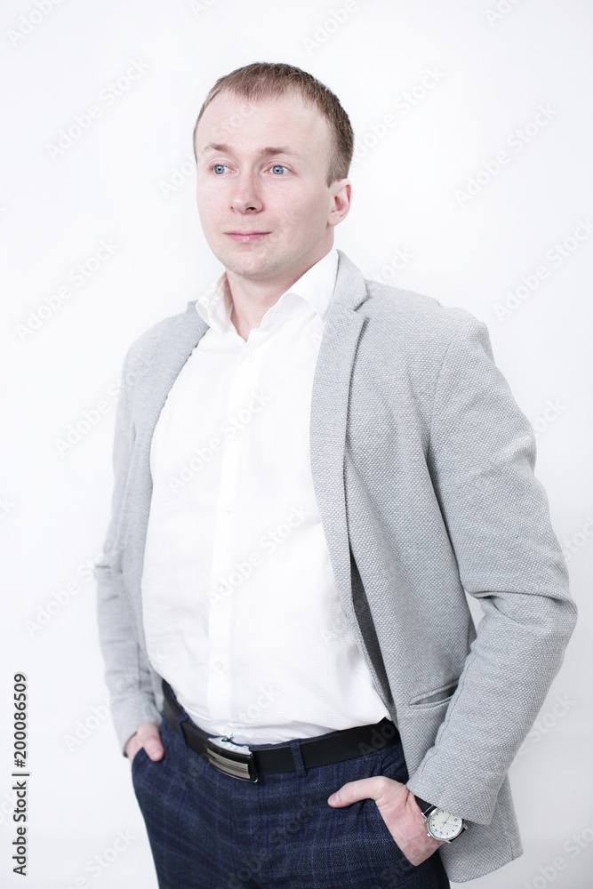 Portrait of smiling man with hands against on white background Portrait of smiling man with hands against on white background