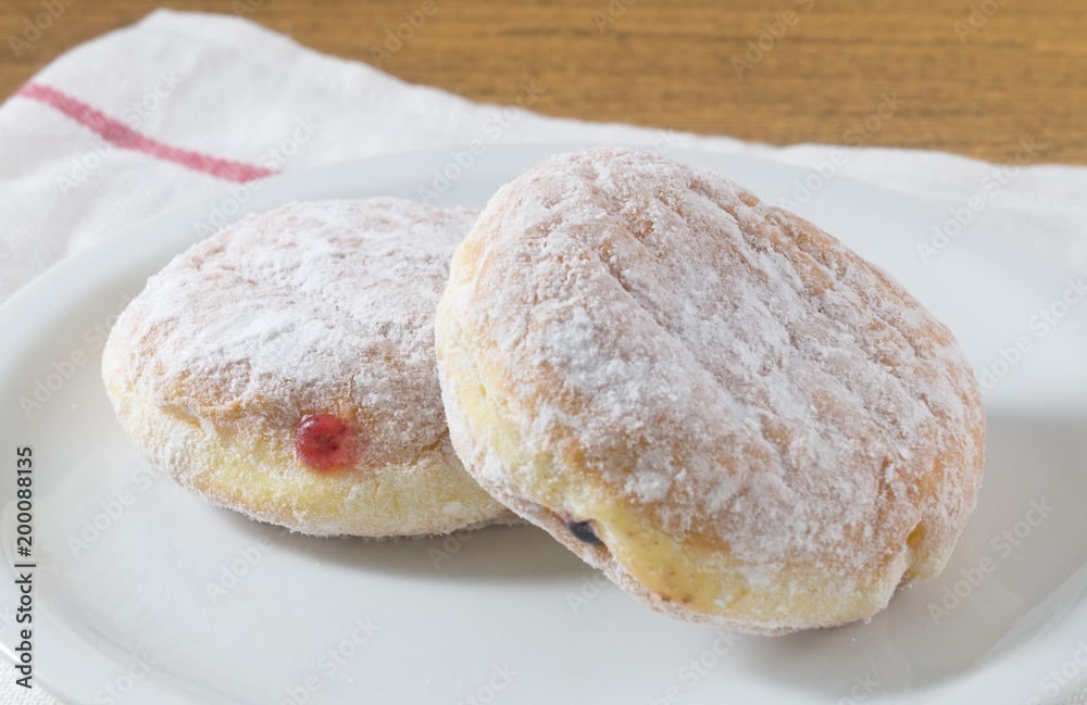Two Fresh Donut Filled with Strawberry Jam