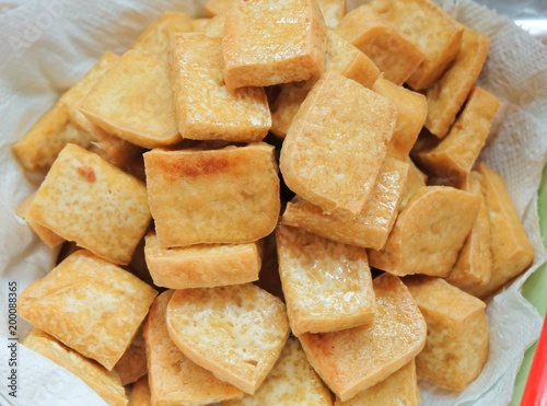 Close Up of Golden Brown Deep Fried Tofu