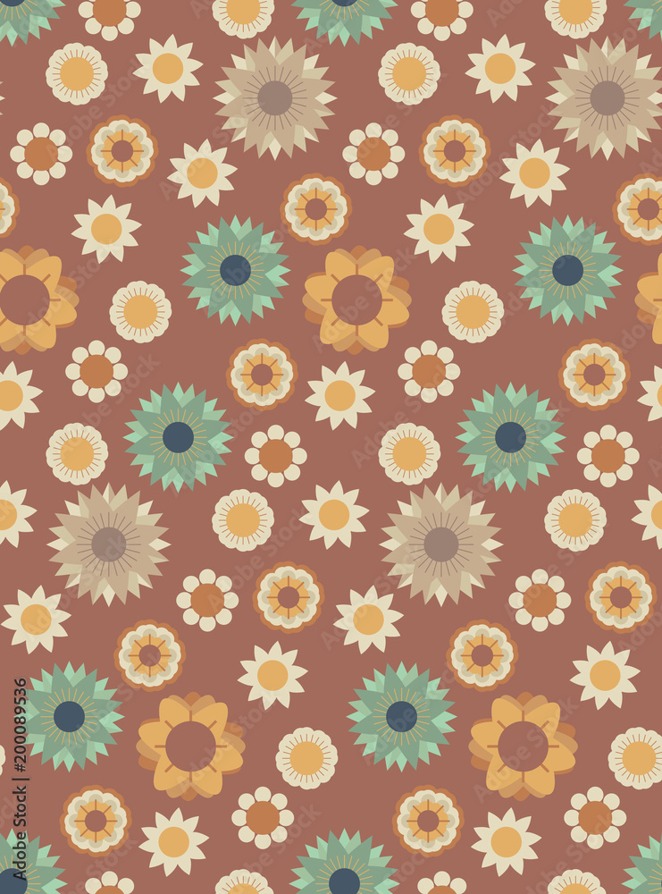 Ornamental seamless pattern with leaf and flowers. Cute print in scandinavian style.The image is made in the style of spring things. Abstract background. Ornamental, traditional, simple.