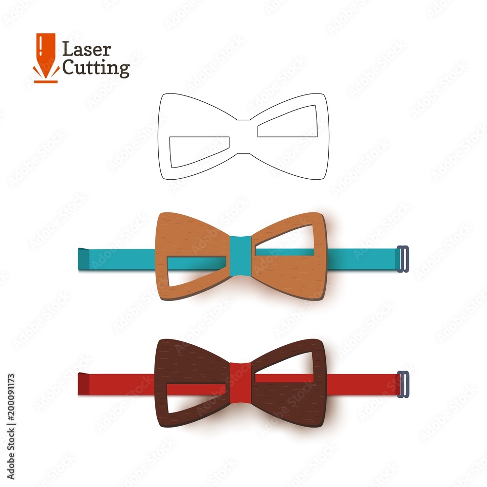 Laser cut bow-tie template. Vector silhouette for cutting a bow tie on a lathe made of wood, metal, plastic. The idea of design of a stylish accessory. Laser cut bow-tie template. Vector silhouette for cutting a bow tie on a lathe made of wood, metal, plastic. The idea of design of a stylish accessory.