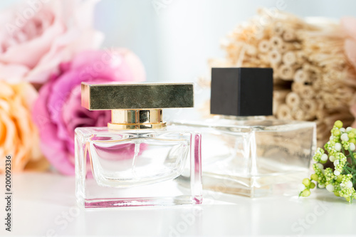 Perfume bottles with flowers