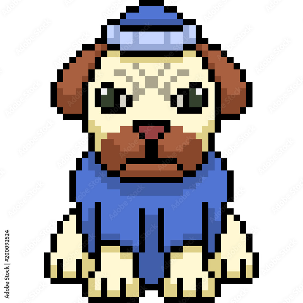 vector pixel art pug dog