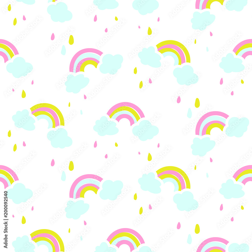 Seamless vector pattern with cute rainbow and clouds. Seamless vector pattern with cute rainbow and clouds.