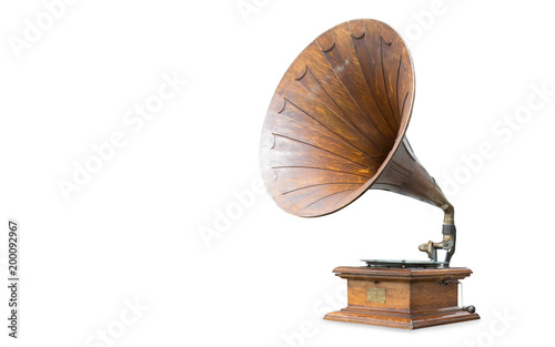 retro old gramophone isolated on white photo