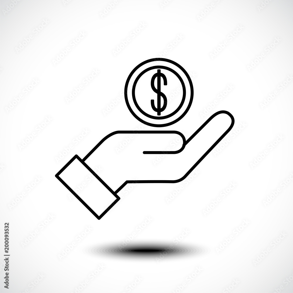 Hand holding coin line icon. Vector illustration Hand holding coin line icon. Vector illustration