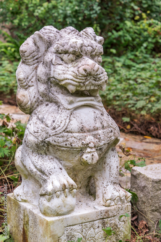 Close up of a traditional chinese lion sculpture