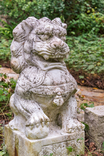 Close up of a traditional chinese lion sculpture