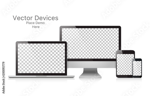 Set realistic vector devices on a white background