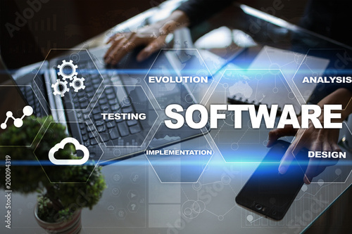 Obraz w ramie Software development. Data Digital Programs System Technology Concept.