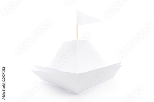 origami paper boat isolated on white background