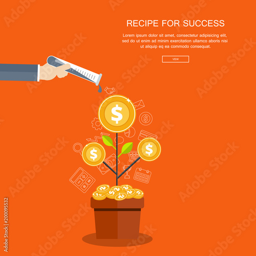 Recipe for success business background. Flat vector illustration