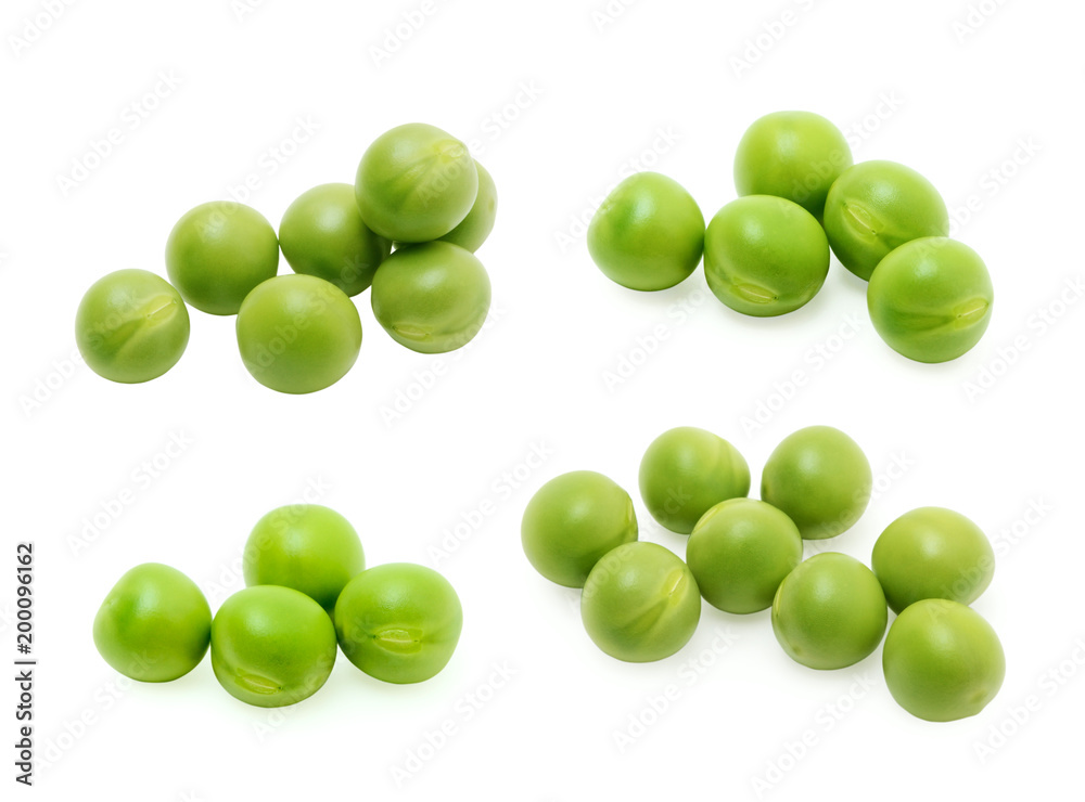 Green peas set isolated on the white background Green peas set isolated on the white background