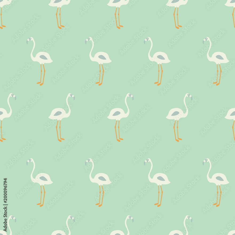 Fototapeta premium Flamingo seamless pattern on mint background, vector illustration