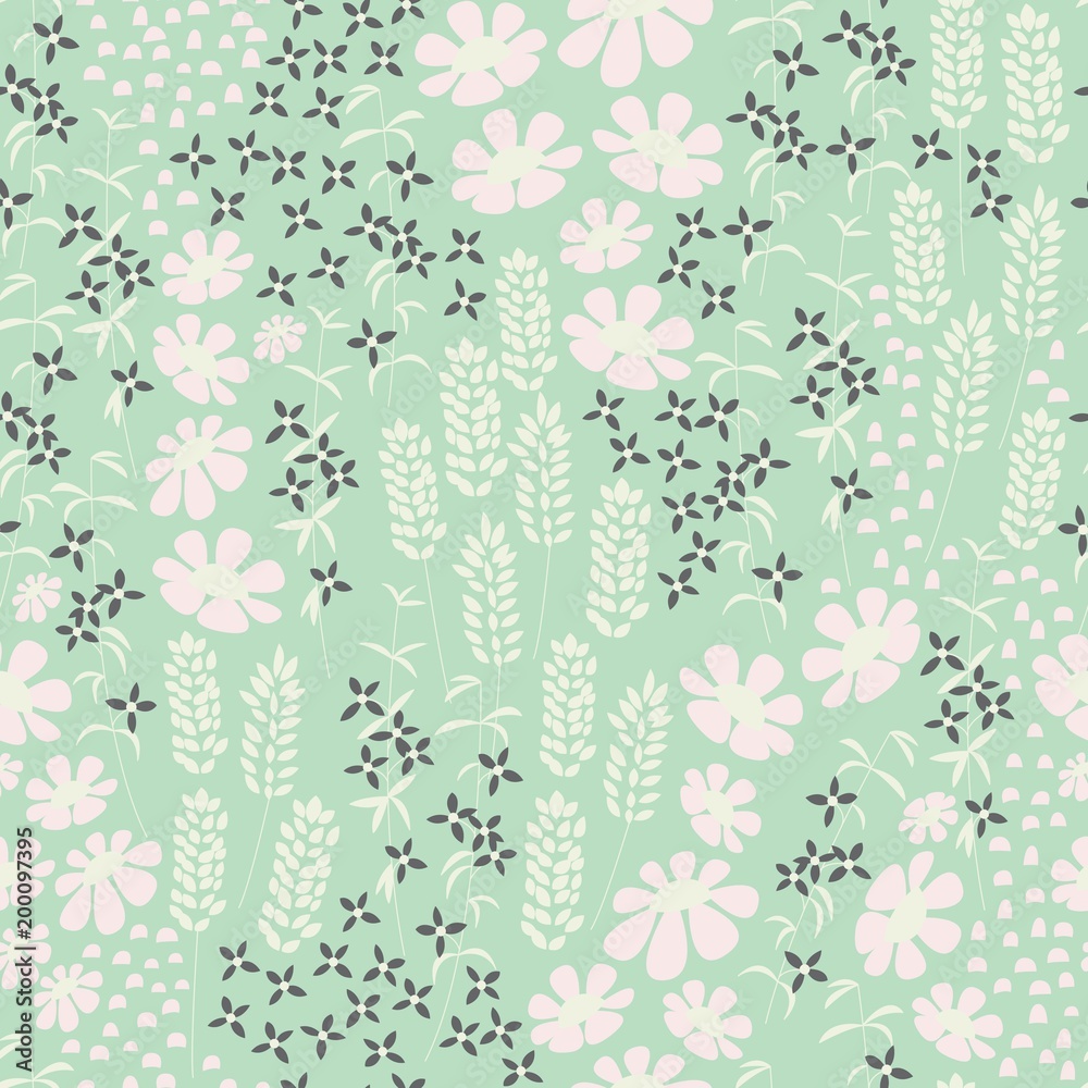 Floral seamless pattern with beautiful flowers on mint background, vector illustration Floral seamless pattern with beautiful flowers on mint background, vector illustration