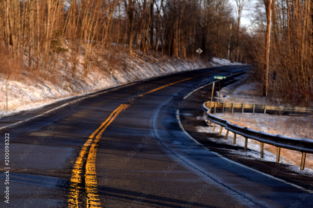 Empty country road in winter. 