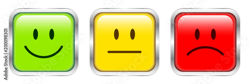 3 Mood Faces Green/Yellow/Red Angled Silver