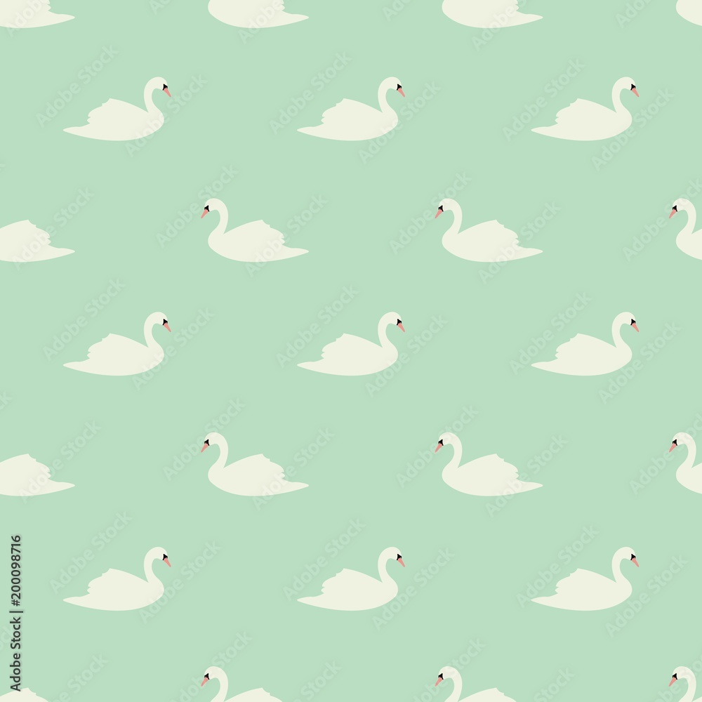 Fototapeta premium Swan seamless pattern on mint background, vector illustration