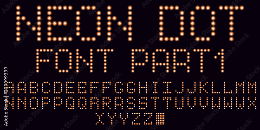 Neon dot font in orange, part 1 Neon dot font in orange, part 1
