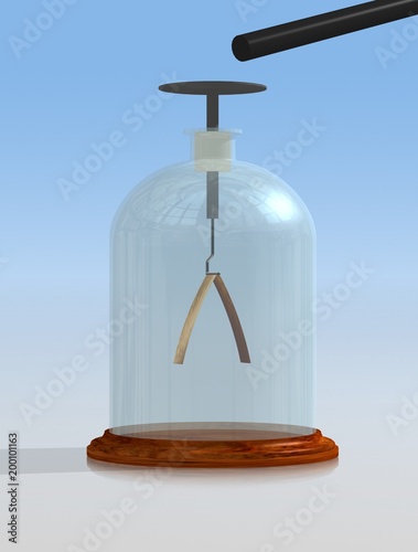 Charged object and diverge leaves electroscope. Physics education science classrooms experiment. Demonstration the principles of electrostatics. 3D illustration on a colorful background.