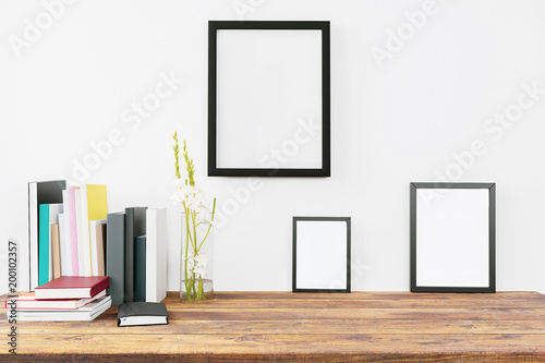 Modern home decor with blank painting frames mock up design