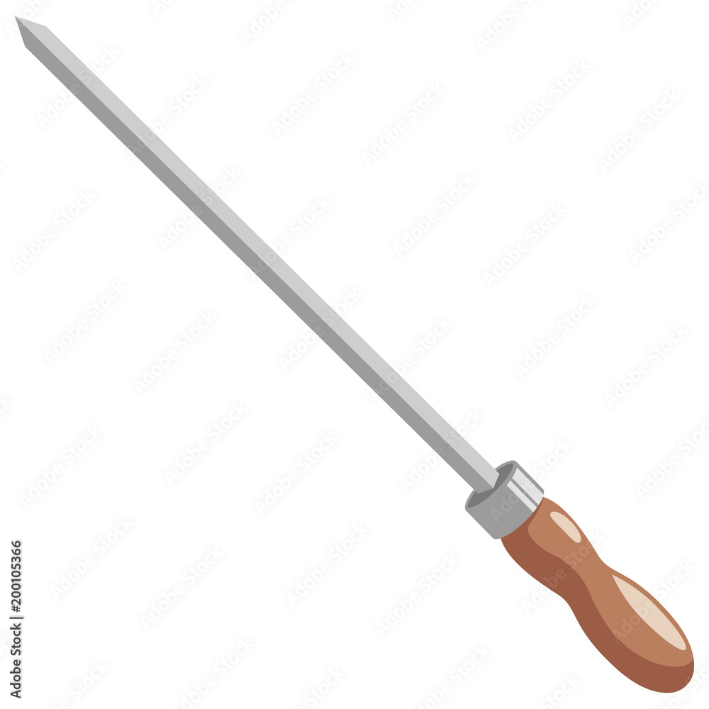 Fototapeta premium Skewer for meat and bbq with wooden handle vector cartoon flat icon isolated on white background.