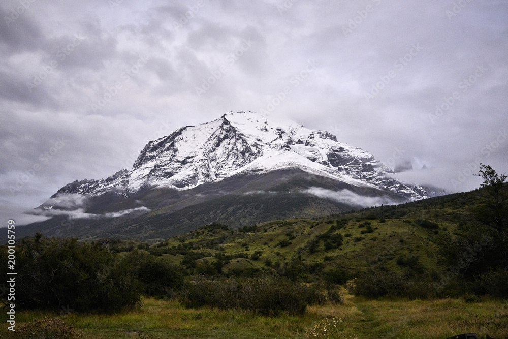 Torres del Paine Mountain and Overcast Sky