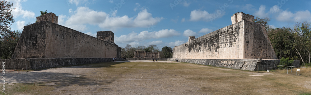Panoramic view of ball court at Chichen Itza, Yucatan, Mexico