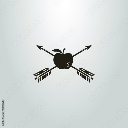 shape of two arrows pierced an apple. black and white icon. frameless target hit icon