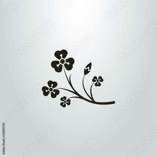 shape of a branch of wild flowers. a simple black and white pictogram. frameless icon