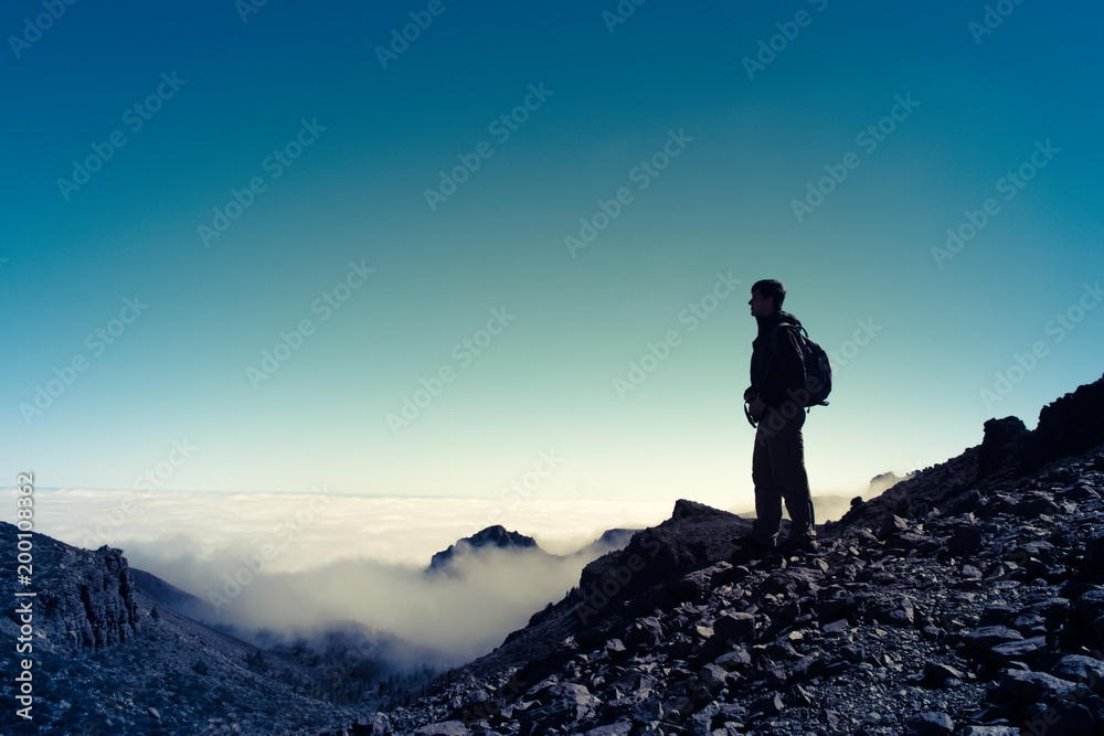 sport man on top of mountain. Tenerife Canary