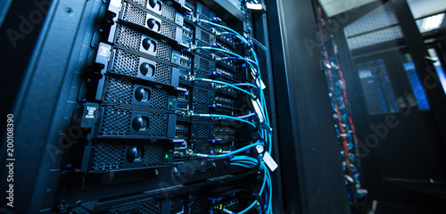 network server room with computers for digital tv ip communications and internet photo