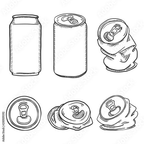 Vector Set of Sketch Aluminium Can Illustrations