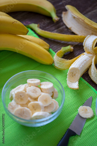 Healthy fresh sliced banana in bowl.