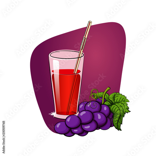 Glass of grape juice with a bunch of grapes