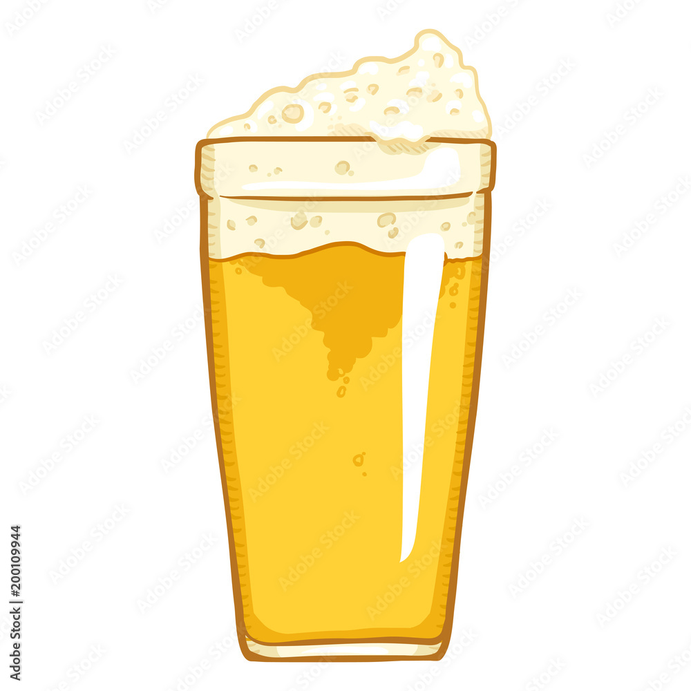Vector Single Cartoon Glass of Light Beer with Foam