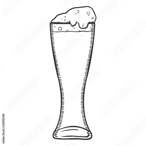 Vector Sketch Glass of Beer with Foam