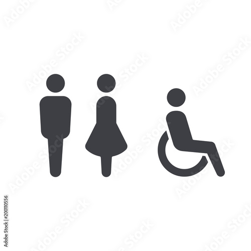 Gender icon. Man and Woman icon isolated minimal design. Toilet line icon, outline vector sign, linear style pictogram isolated on white. WC symbol, vector logo illustration.